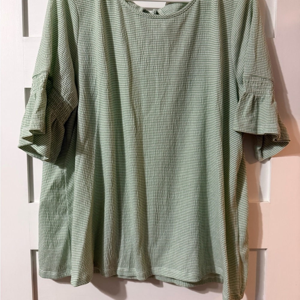 Green Striped Flutter Sleeve Top